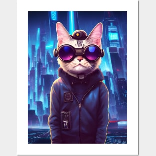 Cool Japanese Techno Cat In Japan Neon City Posters and Art